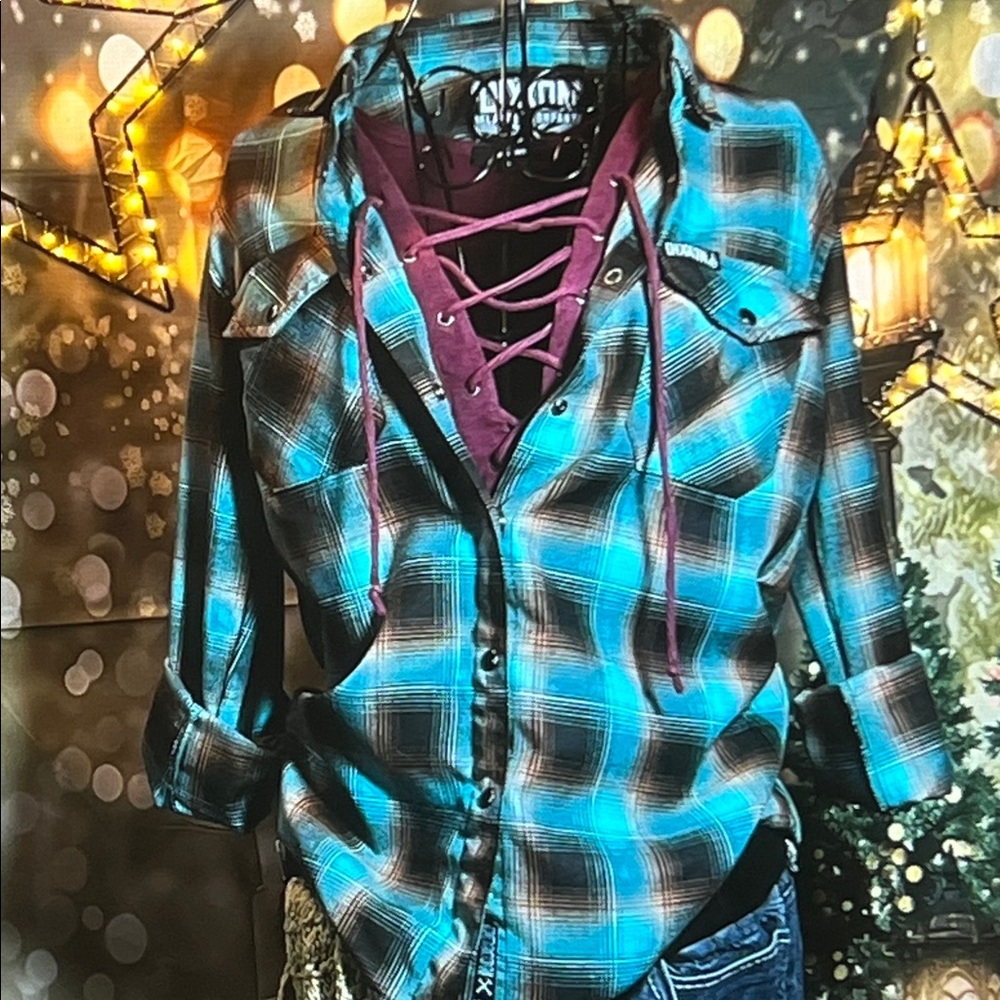 Dixxon “Switch Suspension” Button Down Blue/Brown… - image 1